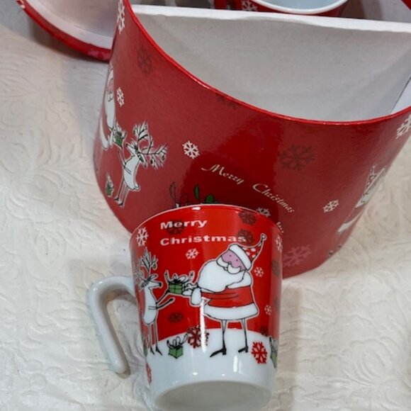 VTG 90's 2 Pc Set Christmas Porcelain Expresso Mini Cup/Saucer Santa & Reindeer - Picture 10 of 16